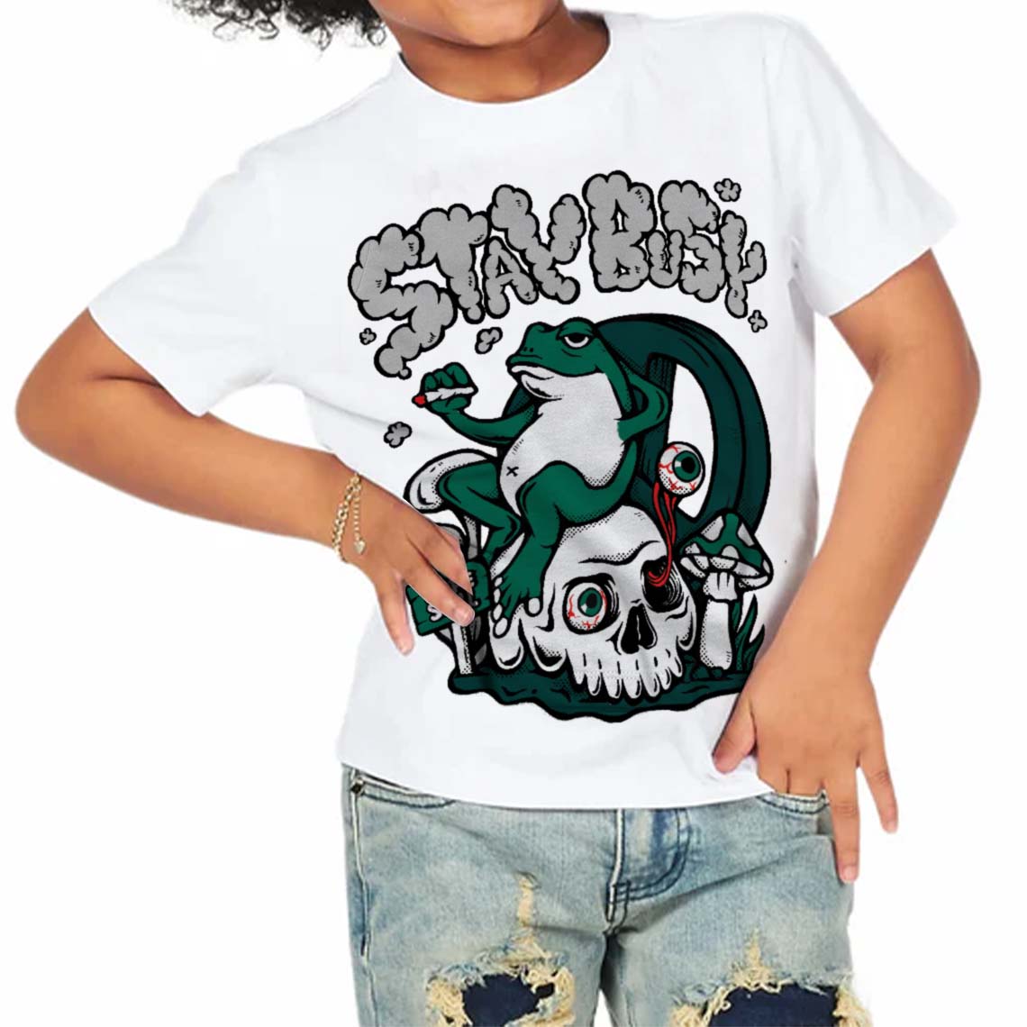 Oxidized Green 4s superstreetwear Toddler Kids T-shirt Stay Busy Graphic