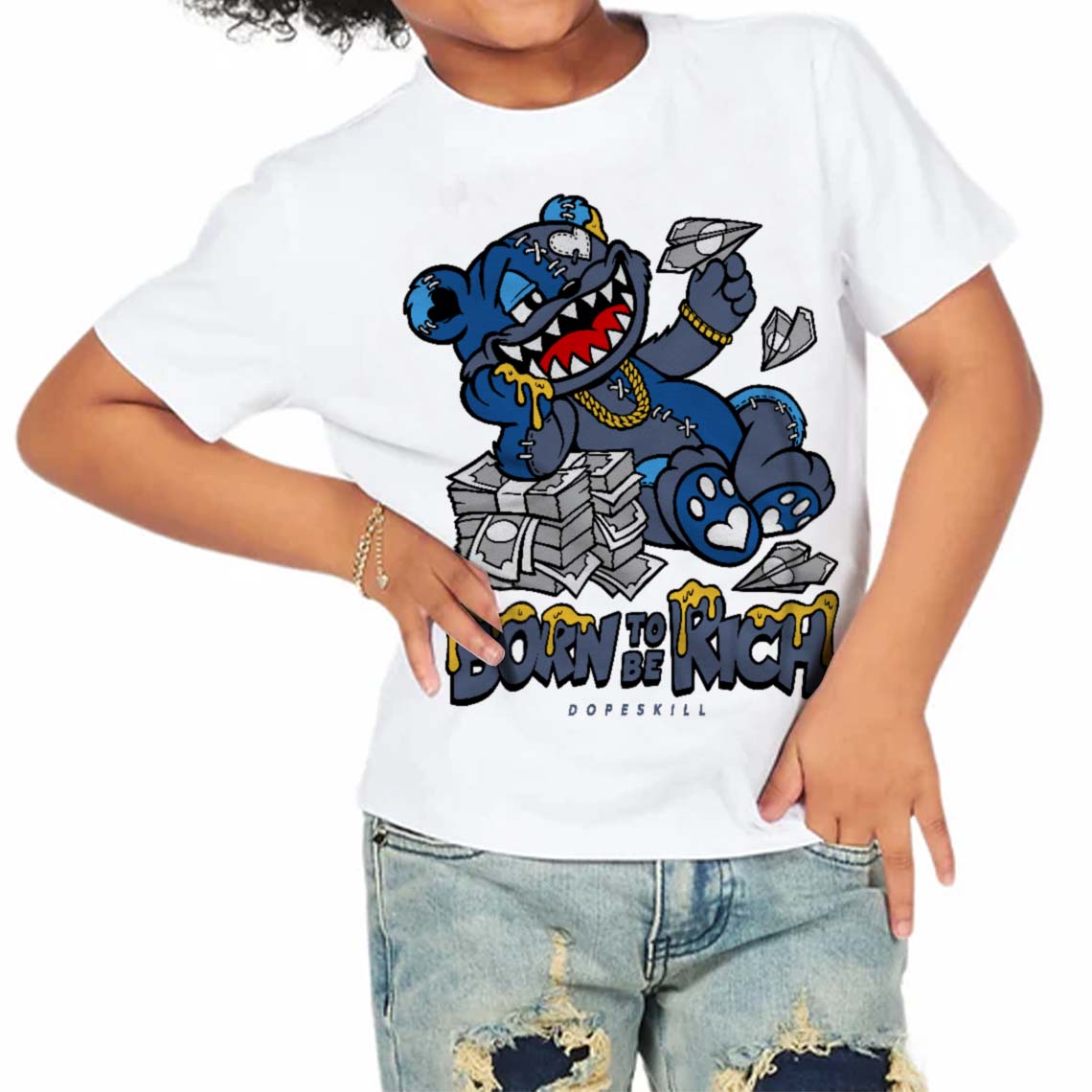 Diffused Blue 11s superstreetwear Toddler Kids T-shirt Born To Be Rich Graphic