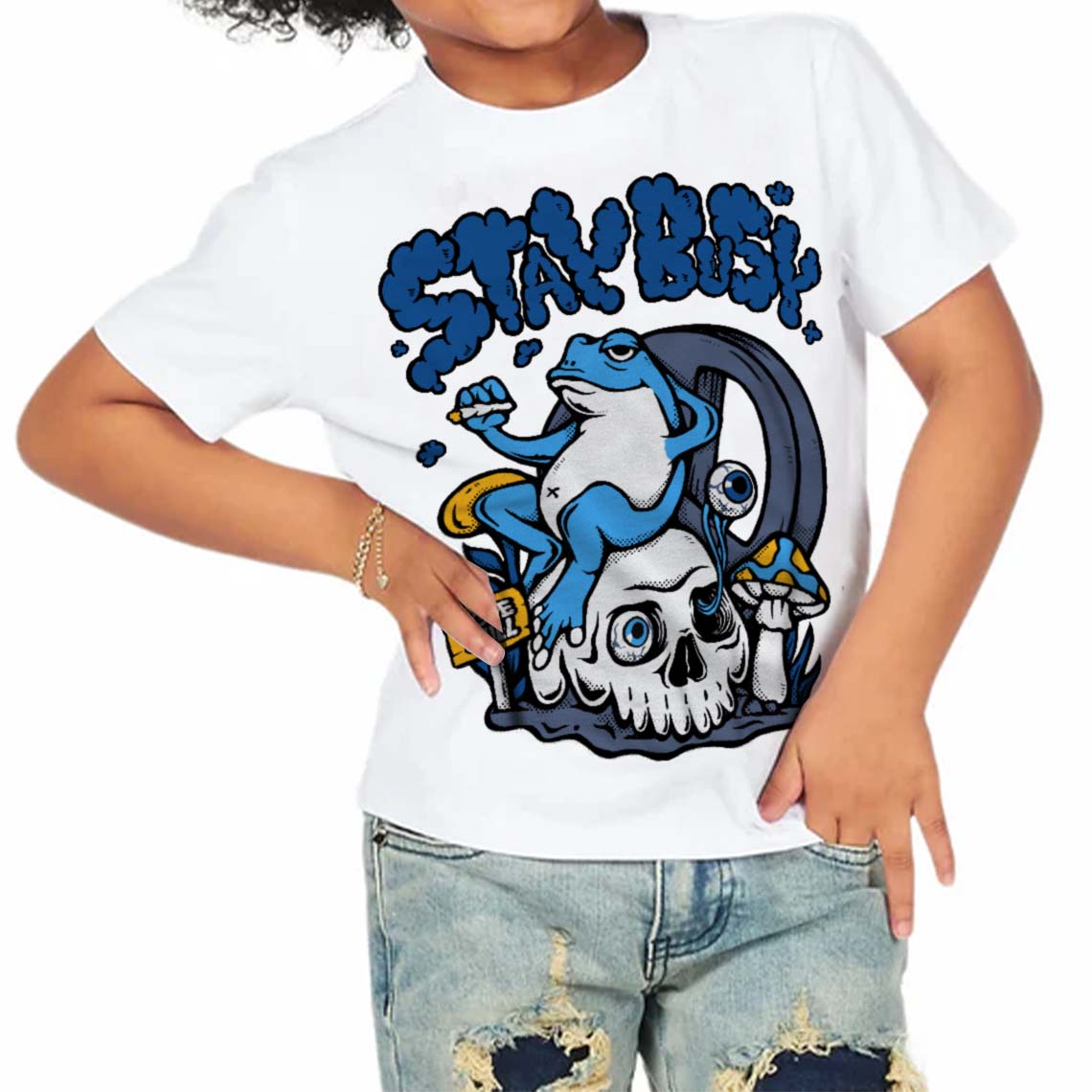 Diffused Blue 11s superstreetwear Toddler Kids T-shirt Stay Busy Graphic