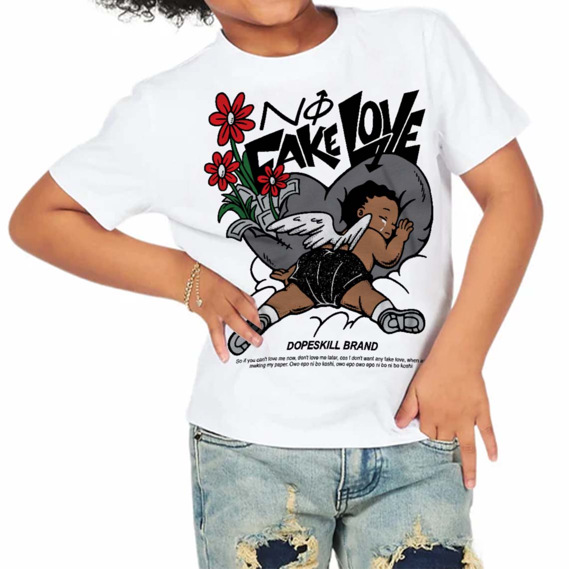 Fear 4s superstreetwear Toddler Kids T-shirt No Fake Love Graphic