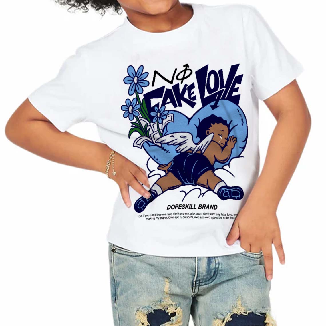 University Blue Collection superstreetwear Toddler Kids T-shirt No Fake Love Graphic