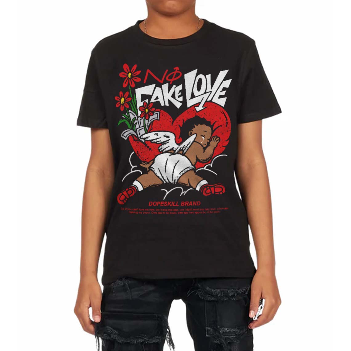 Red Cement 4S superstreetwear Toddler Kids T-shirt No Fake Love Graphic