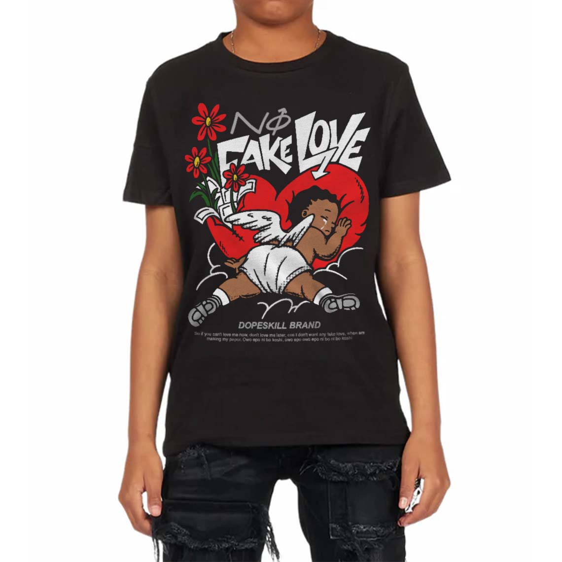 Panda White Black Dunk superstreetwear Toddler Kids T-shirt No Fake Love Graphic