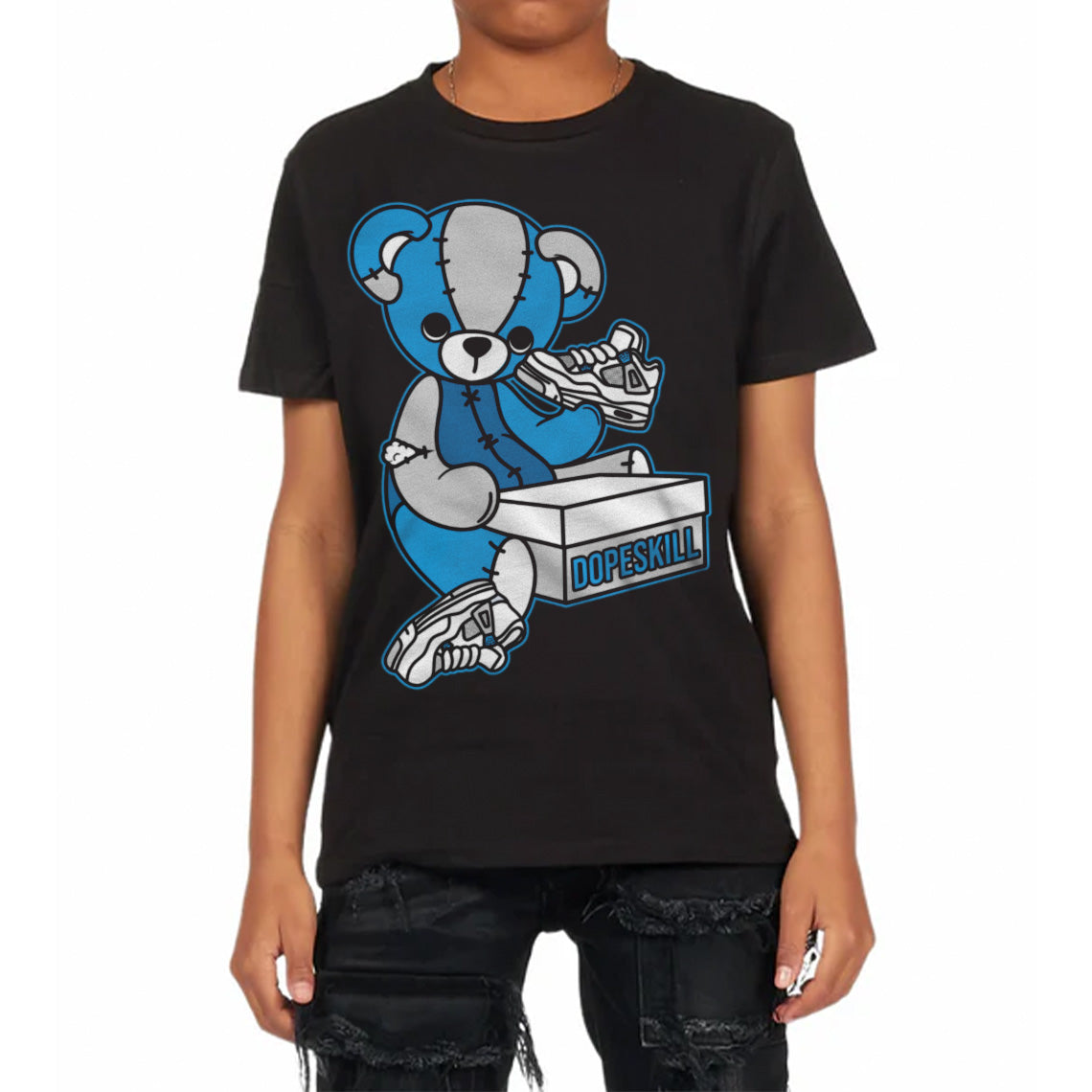 Military Blue 4s superstreetwear Toddler Kids T-shirt Sneakerhead BEAR Graphic