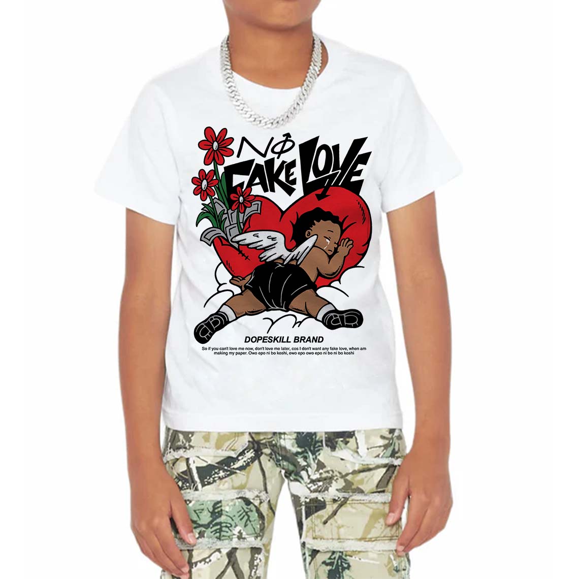 White Thunder 4s superstreetwear Toddler Kids T-shirt No Fake Love Graphic