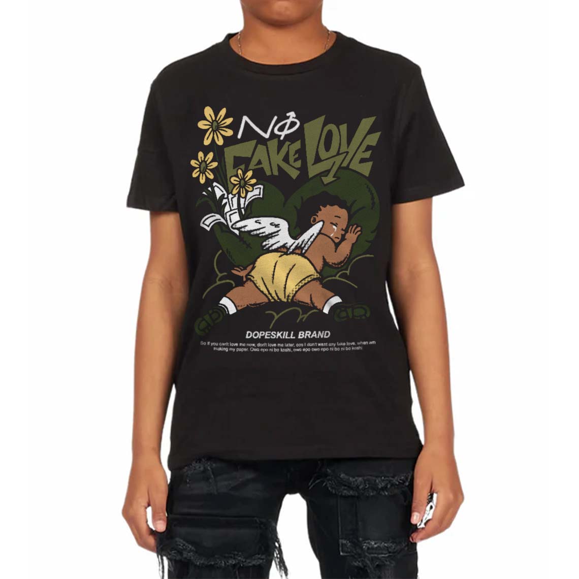 Craft Olive 4s superstreetwear Toddler Kids T-shirt No Fake Love Graphic