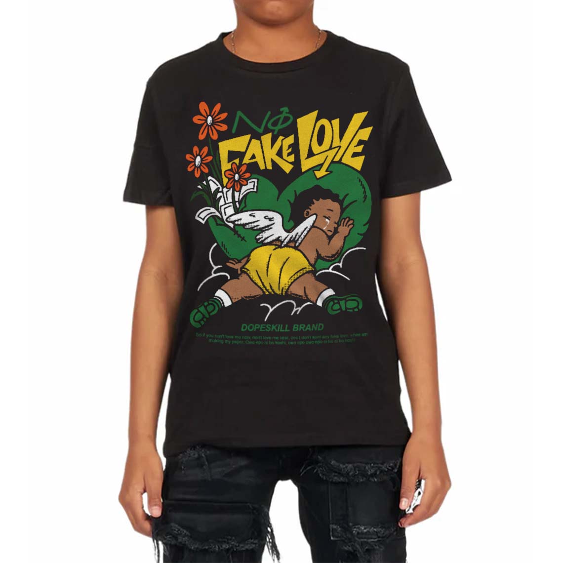 Green Collection superstreetwear Toddler Kids T-shirt No Fake Love Graphic
