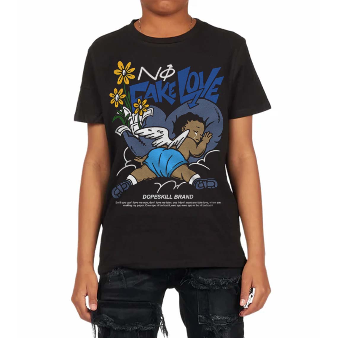Diffused Blue 11s superstreetwear Toddler Kids T-shirt No Fake Love Graphic