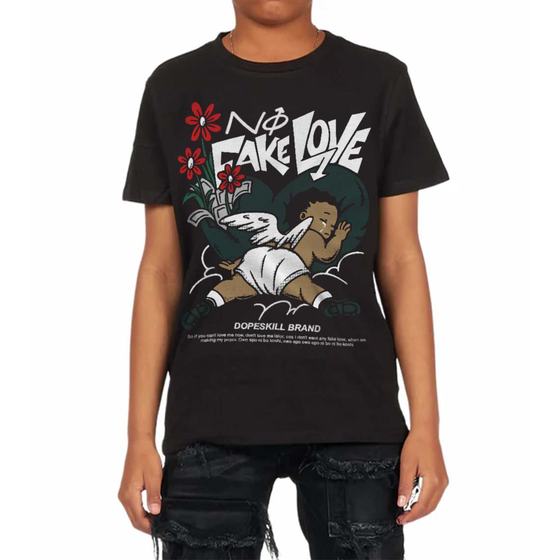 Oxidized Green 4s superstreetwear Toddler Kids T-shirt No Fake Love Graphic