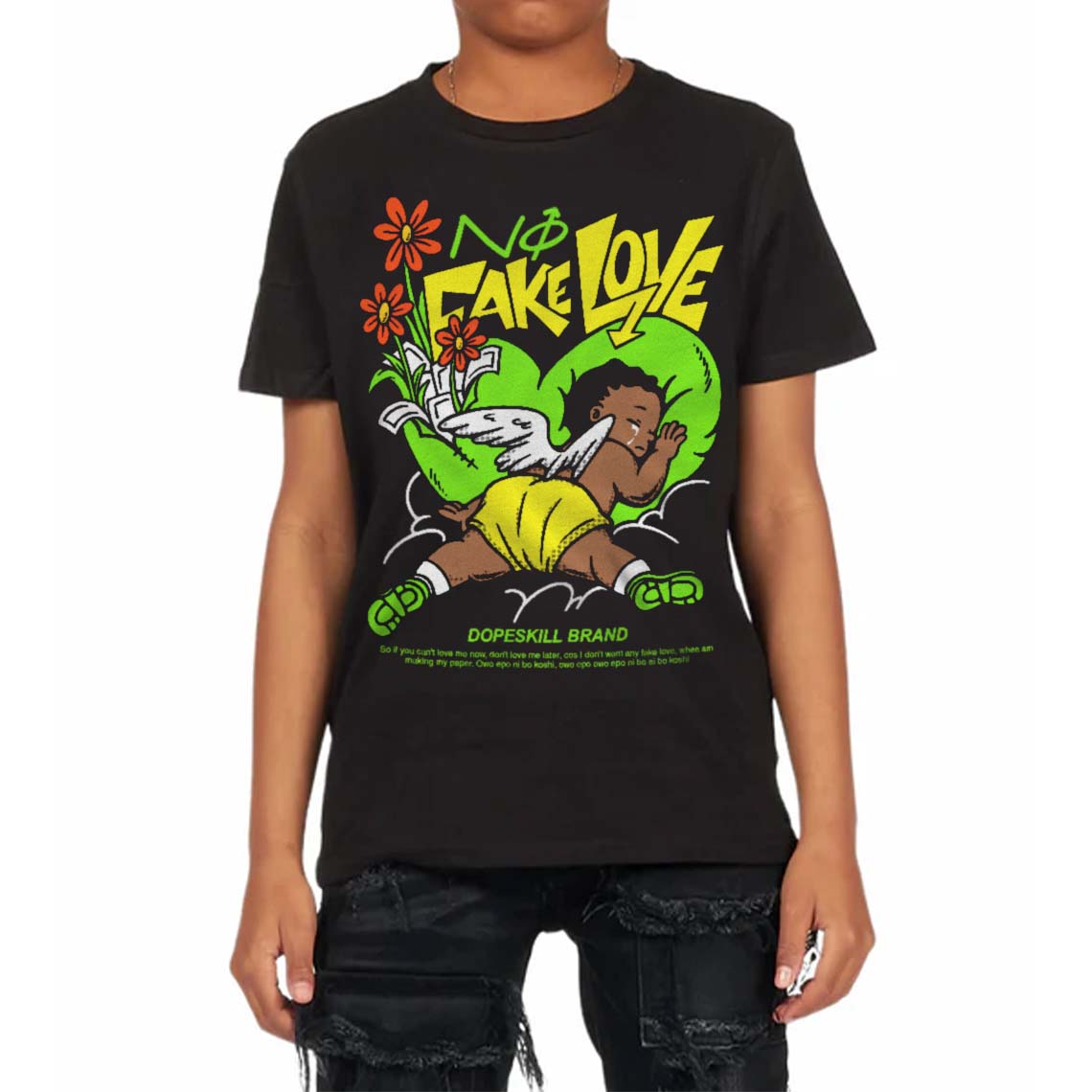 Neon Green Collection superstreetwear Toddler Kids T-shirt No Fake Love Graphic