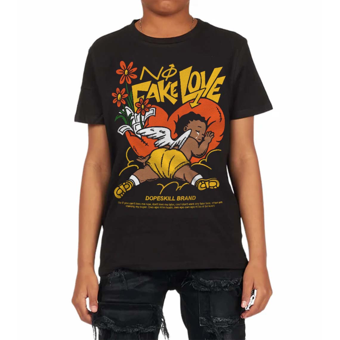 Yellow Collection superstreetwear Toddler Kids T-shirt No Fake Love Graphic