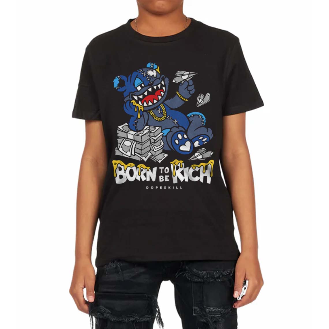 Diffused Blue 11s superstreetwear Toddler Kids T-shirt Born To Be Rich Graphic