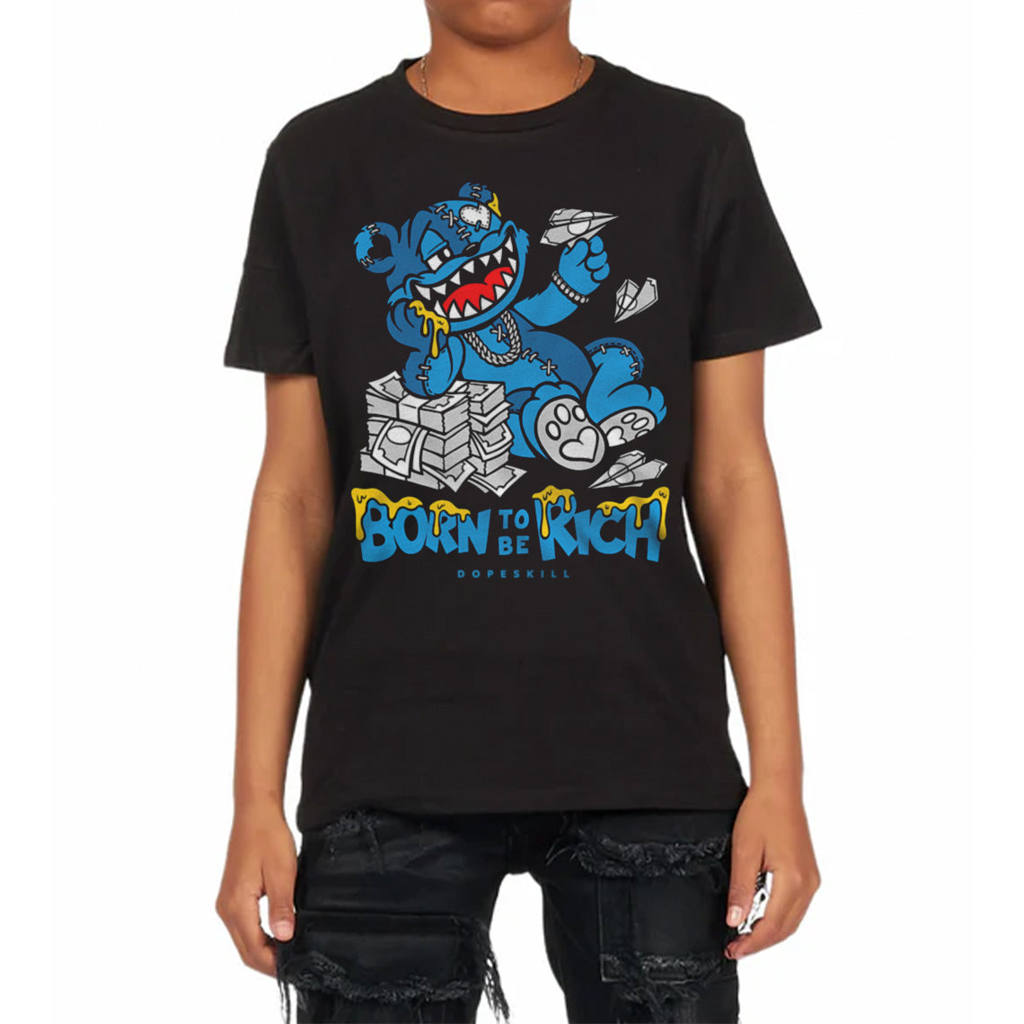 Military Blue 4s superstreetwear Toddler Kids T-shirt Born To Be Rich Graphic