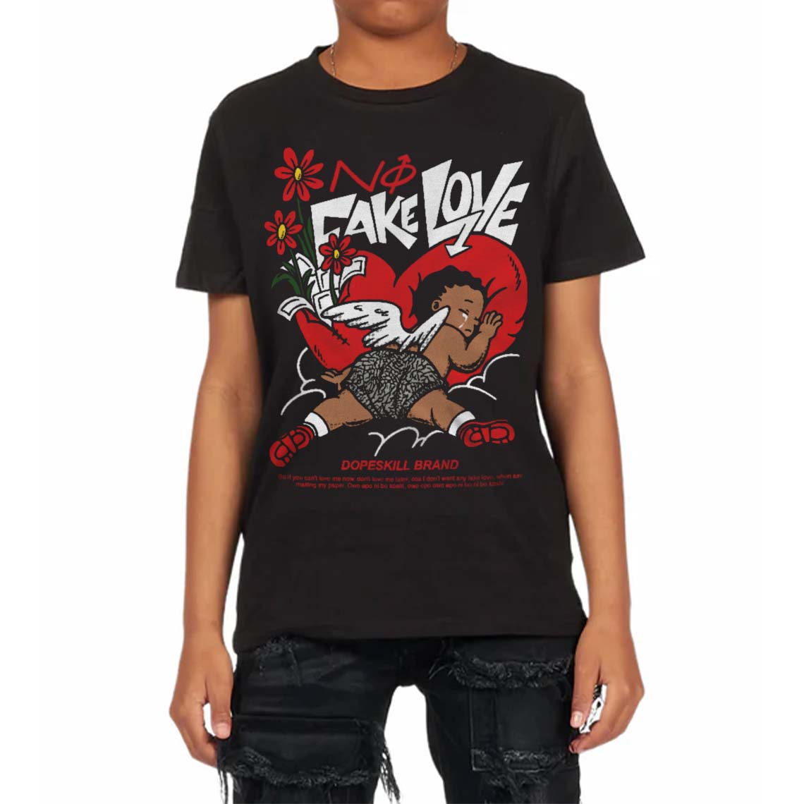 Fire Red 3s superstreetwear Toddler Kids T-shirt No Fake Love Graphic