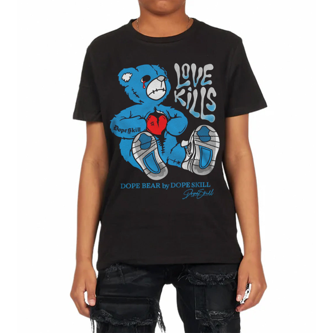 Military Blue 4s superstreetwear Toddler Kids T-shirt Love Kills Graphic