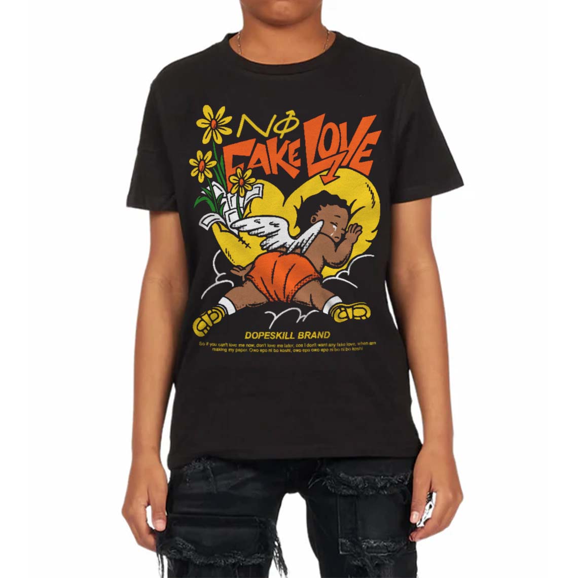 Black Tour Yellow AJ 4 Thunder superstreetwear Toddler Kids T-shirt No Fake Love Graphic
