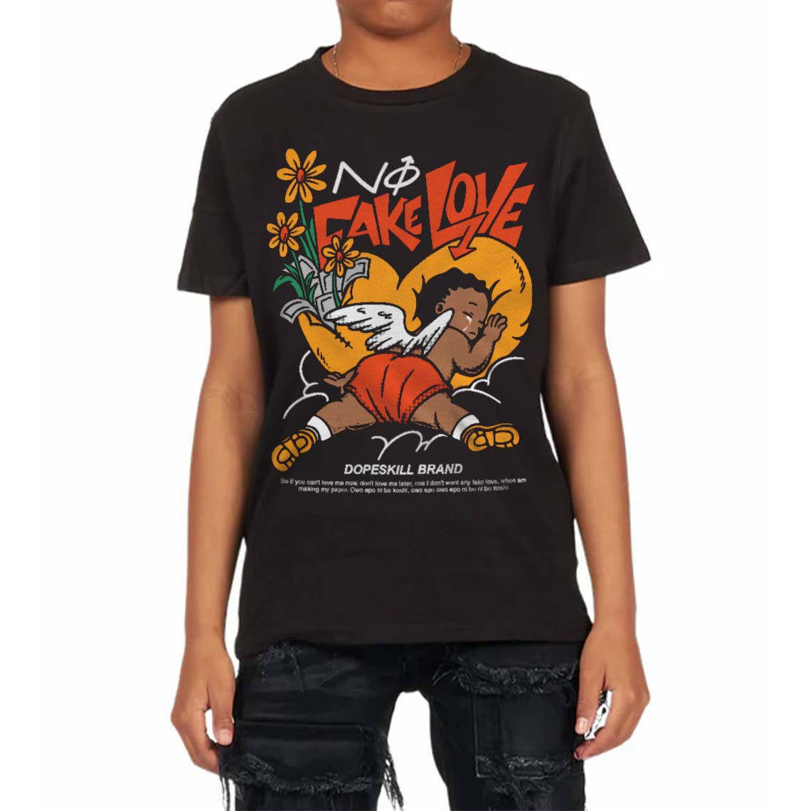 Black Taxi 12s superstreetwear Toddler Kids T-shirt No Fake Love Graphic