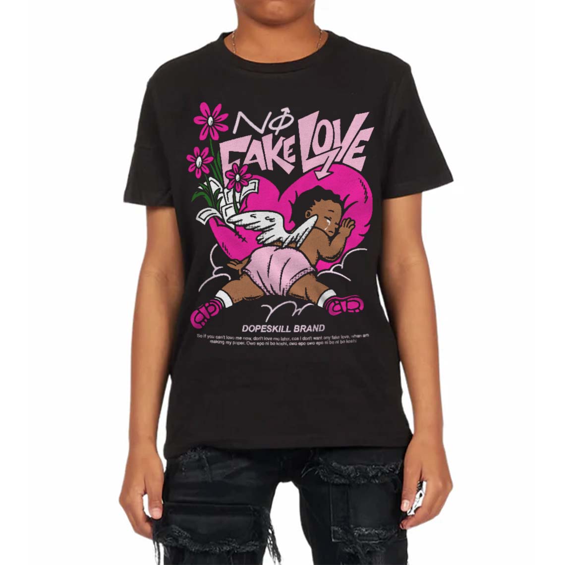 Pink Collection superstreetwear Toddler Kids T-shirt No Fake Love Graphic
