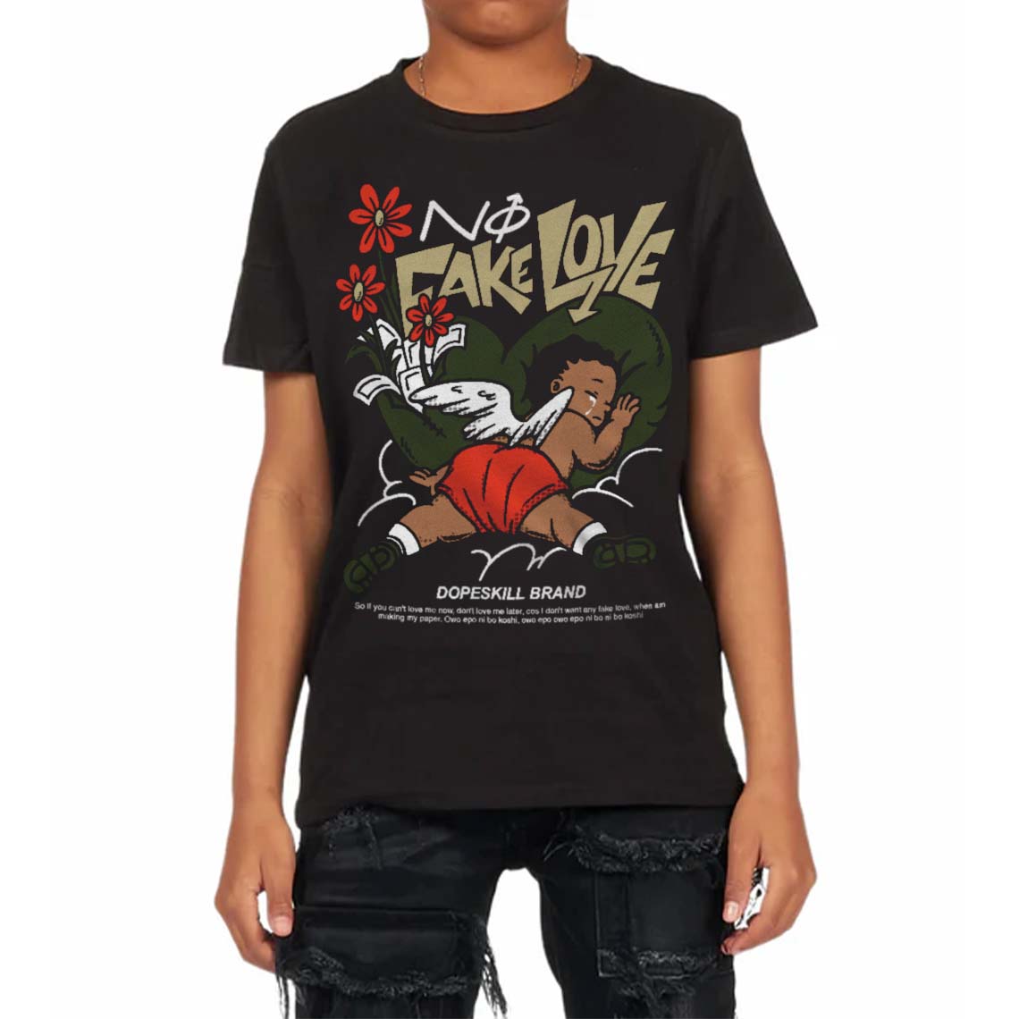 Olive Collection superstreetwear Toddler Kids T-shirt No Fake Love Graphic