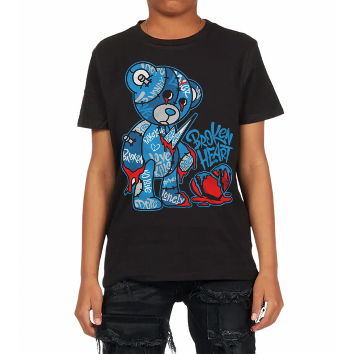 Military Blue 4s superstreetwear Toddler Kids T-shirt Broken Heart Graphic