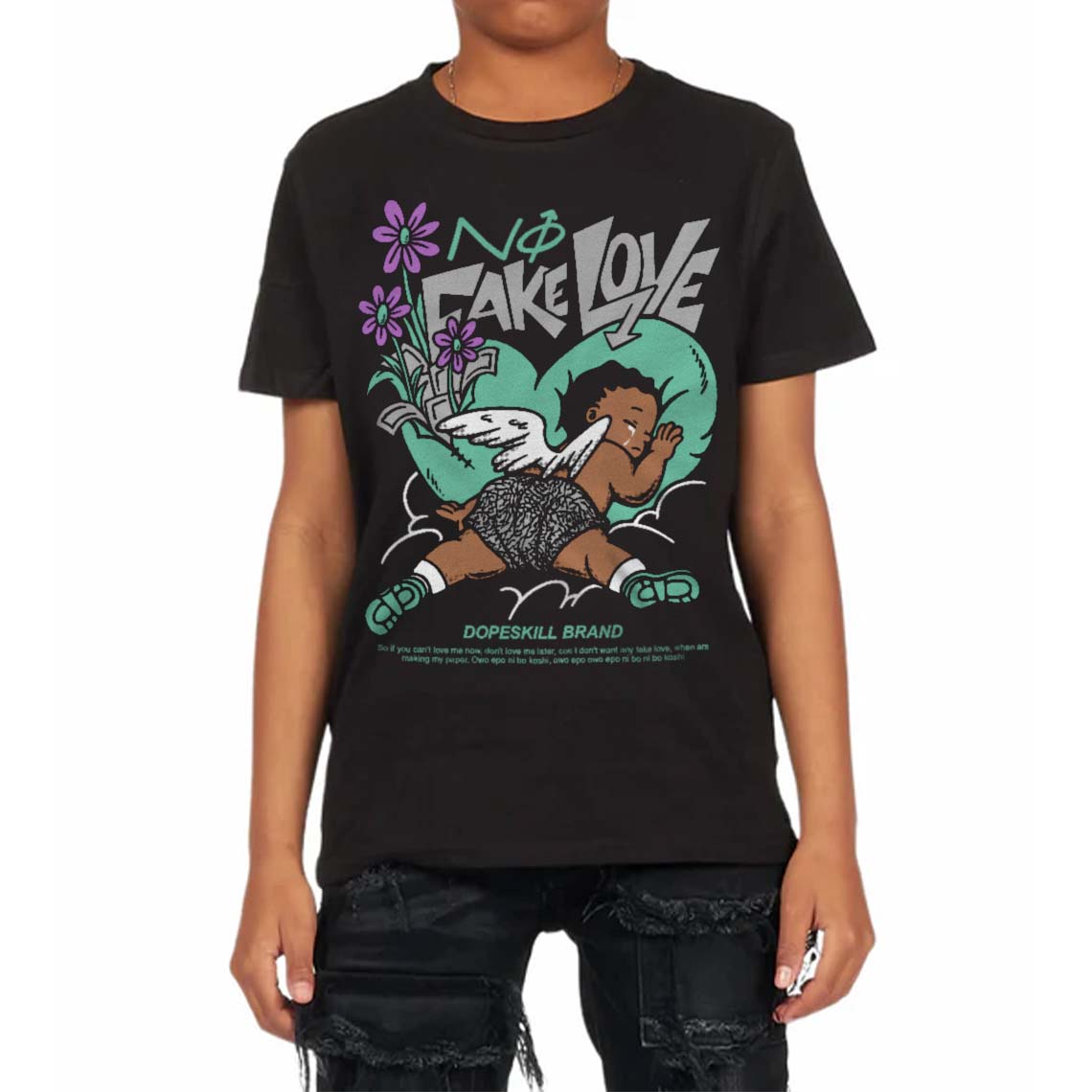 Green Glow 3s superstreetwear Toddler Kids T-shirt No Fake Love Graphic