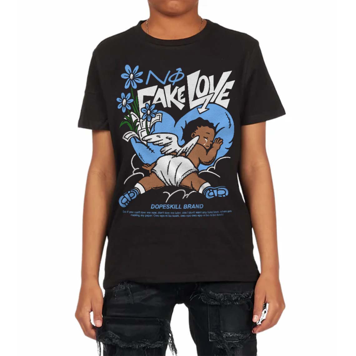 Powder Blue 9s superstreetwear Toddler Kids T-shirt No Fake Love Graphic