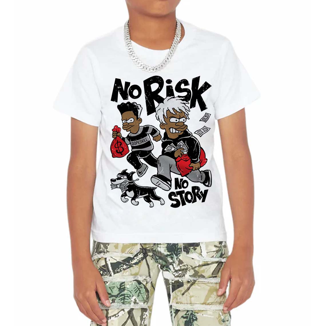 White Thunder 4s superstreetwear Toddler Kids T-shirt No Risk No Story Graphic