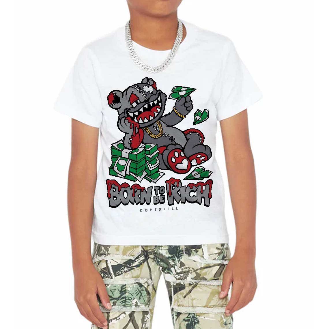 Cement Grey 3s superstreetwear Toddler Kids T-shirt Born To Be Rich Graphic