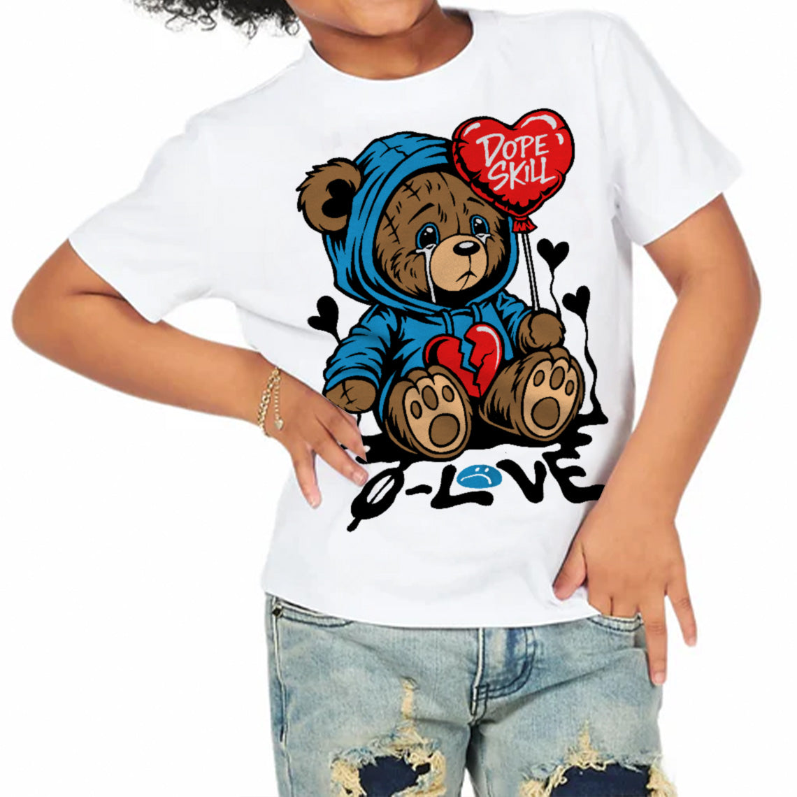 Military Blue 4s superstreetwear Toddler Kids T-shirt Broken Bear Graphic