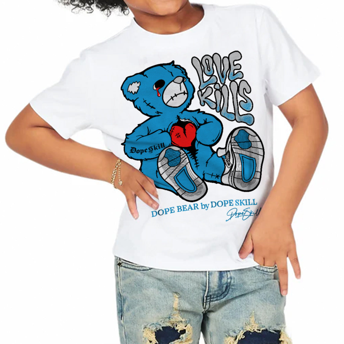 Military Blue 4s superstreetwear Toddler Kids T-shirt Love Kills Graphic