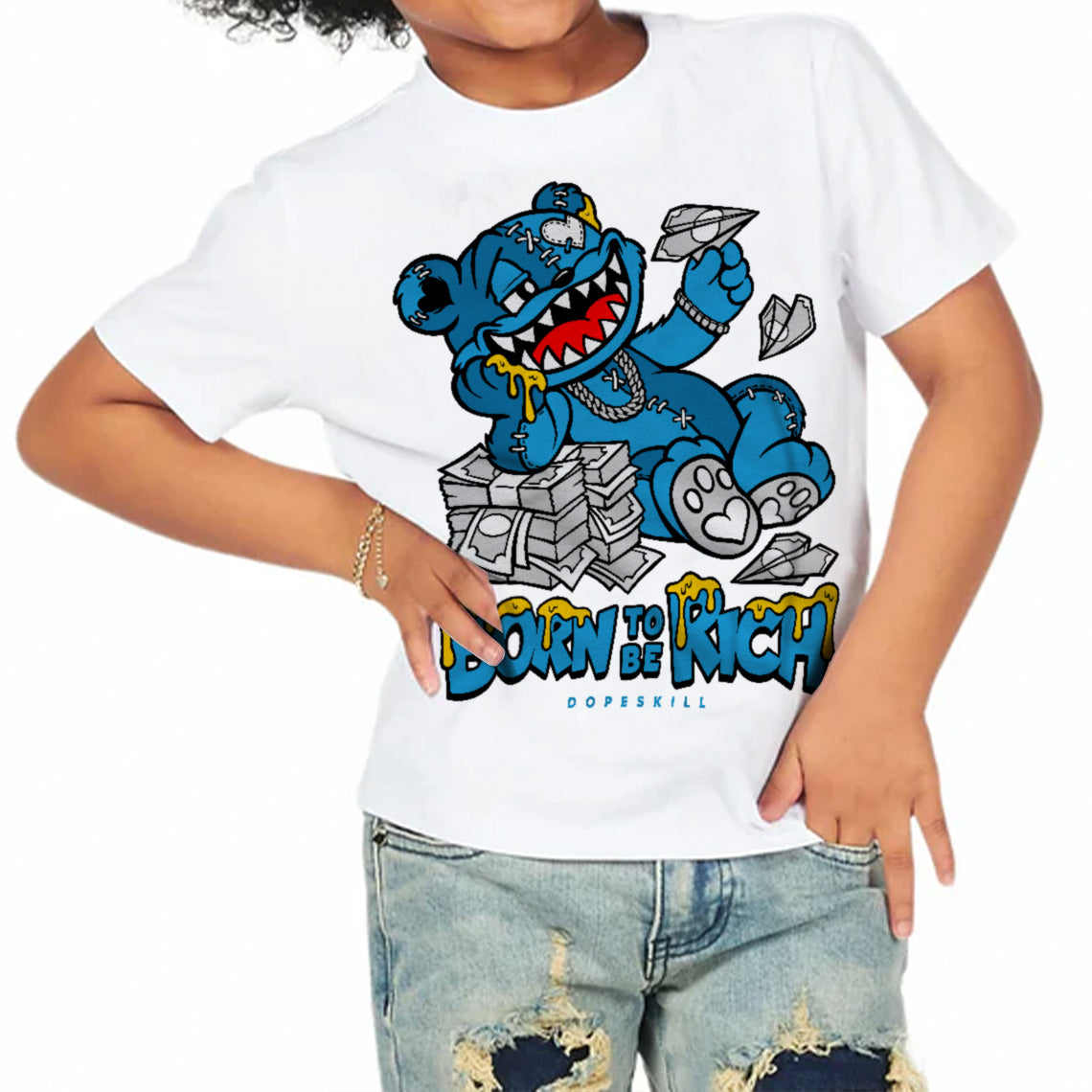 Military Blue 4s superstreetwear Toddler Kids T-shirt Born To Be Rich Graphic