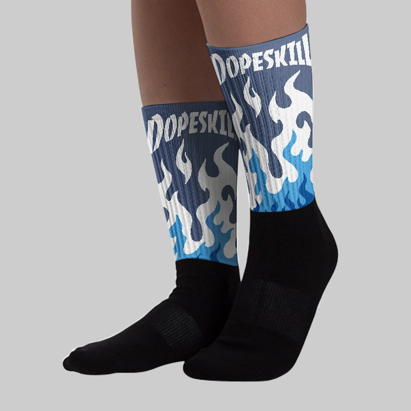 Diffused Blue 11s superstreetwear Sublimated Socks FIRE Graphic