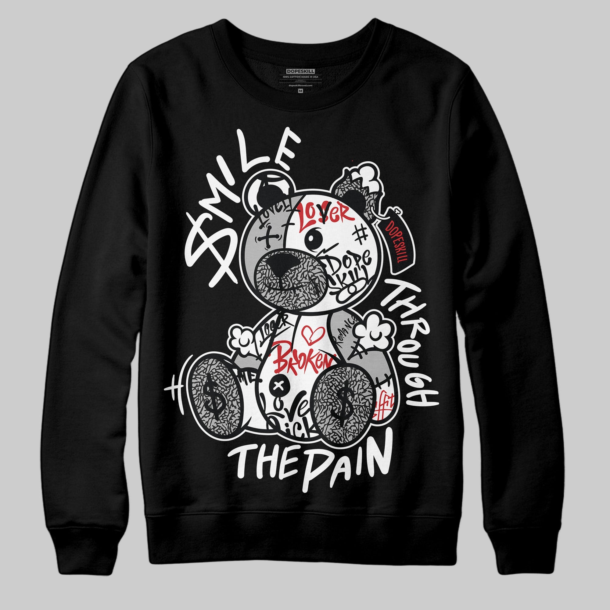 Black Cement 3s superstreetwear Sweatshirt Smile Through The Pain Graphic