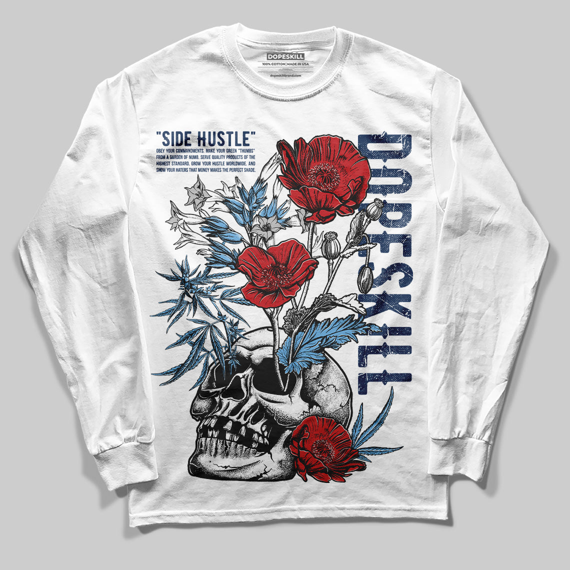 Summit White Navy 4s superstreetwear Long Sleeve T-Shirt Side Hustle Graphic
