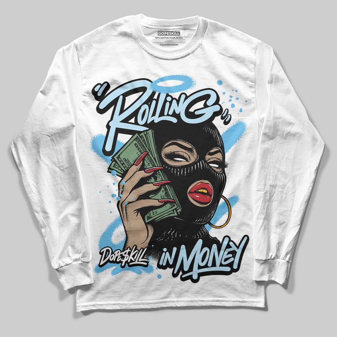 Legend Blue 11s superstreetwear Long Sleeve T-Shirt Rolling in Money Graphic