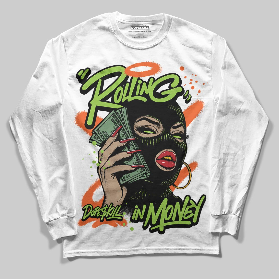 Neon Green Collection superstreetwear Long Sleeve T-Shirt Rolling in Money Graphic