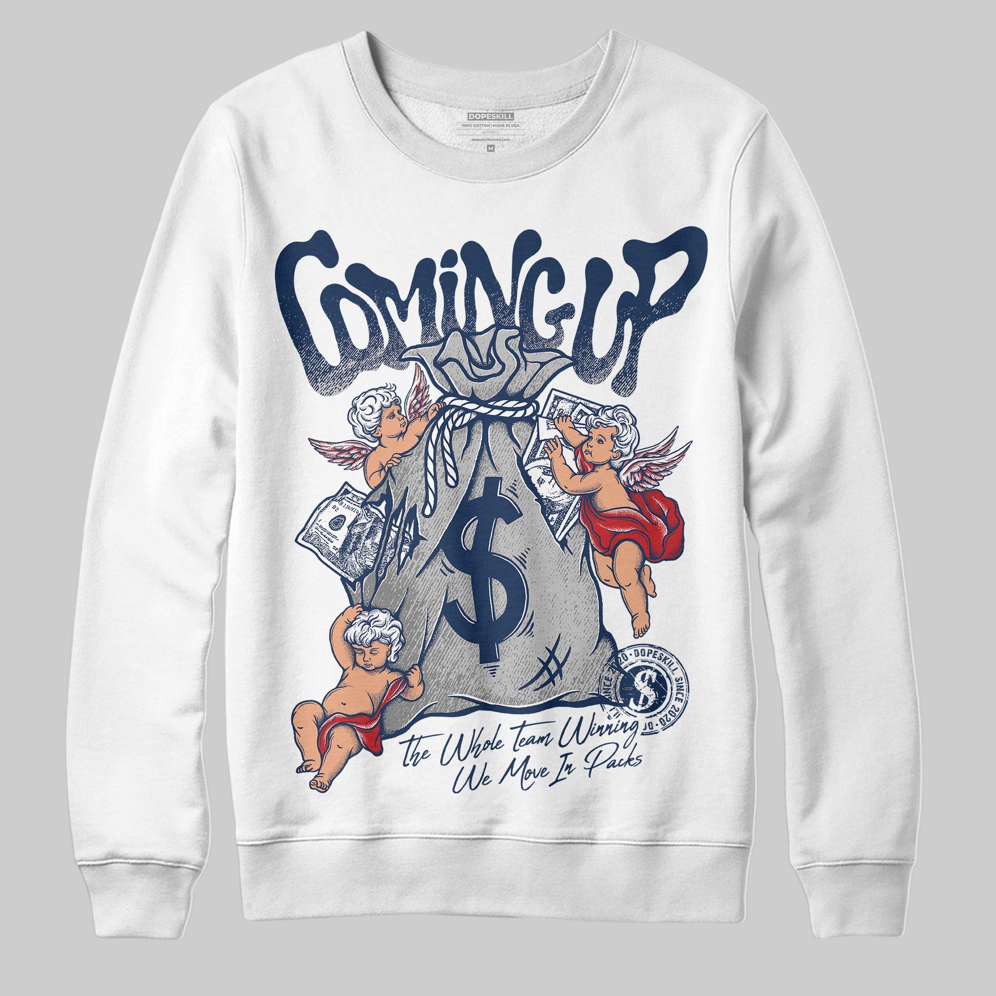 Summit White Navy 4s superstreetwear Sweatshirt Money Bag Coming Up Graphic