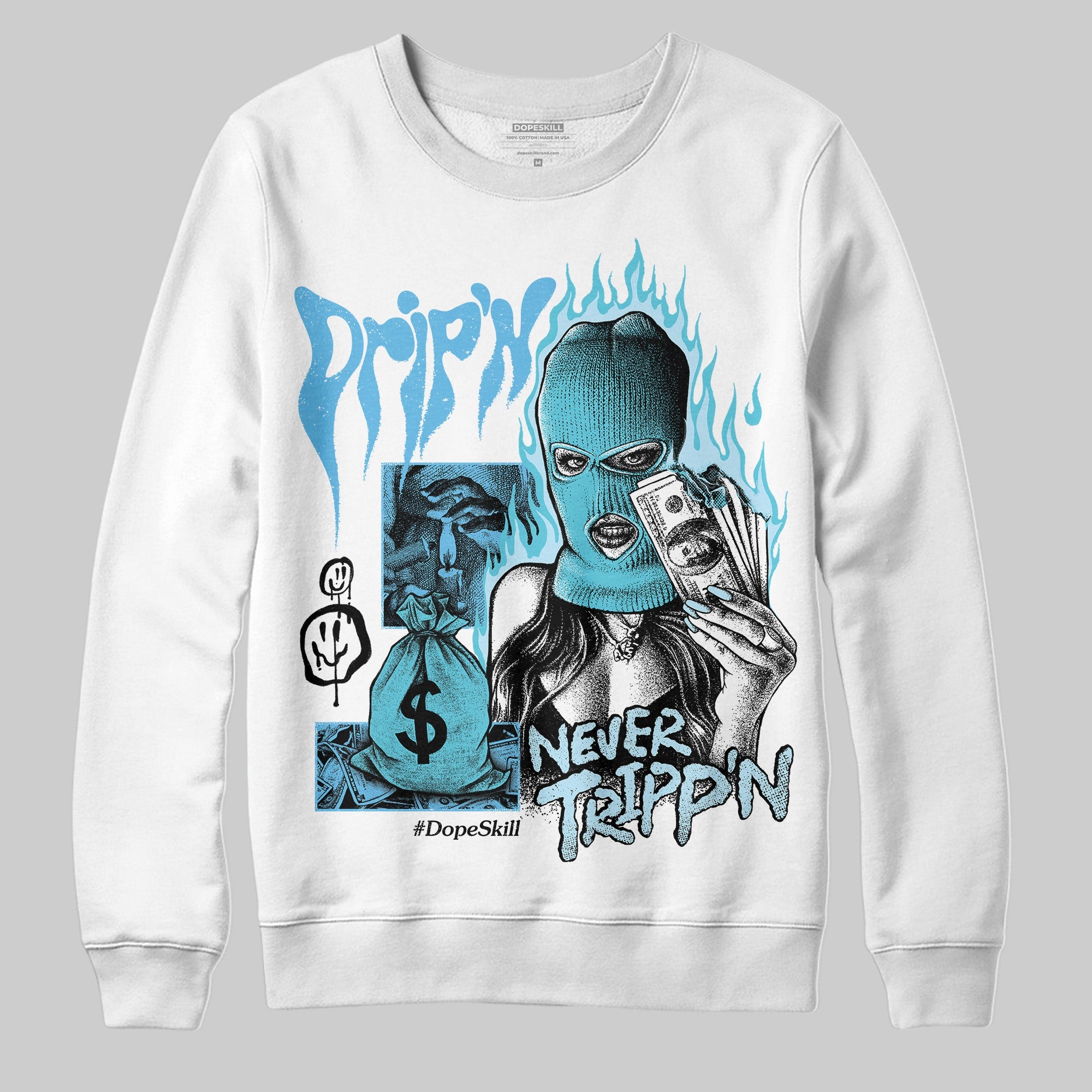 Legend Blue 11s superstreetwear Sweatshirt Drip'n Never Tripp'n Graphic