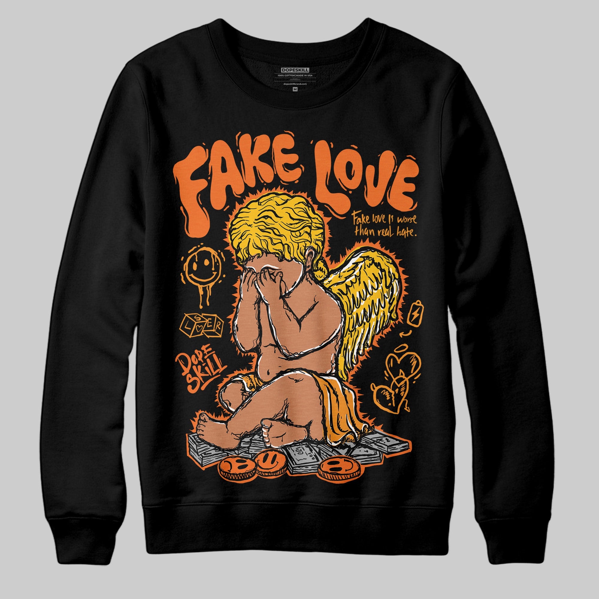 Orange Black White superstreetwear Sweatshirt False Love Graphic