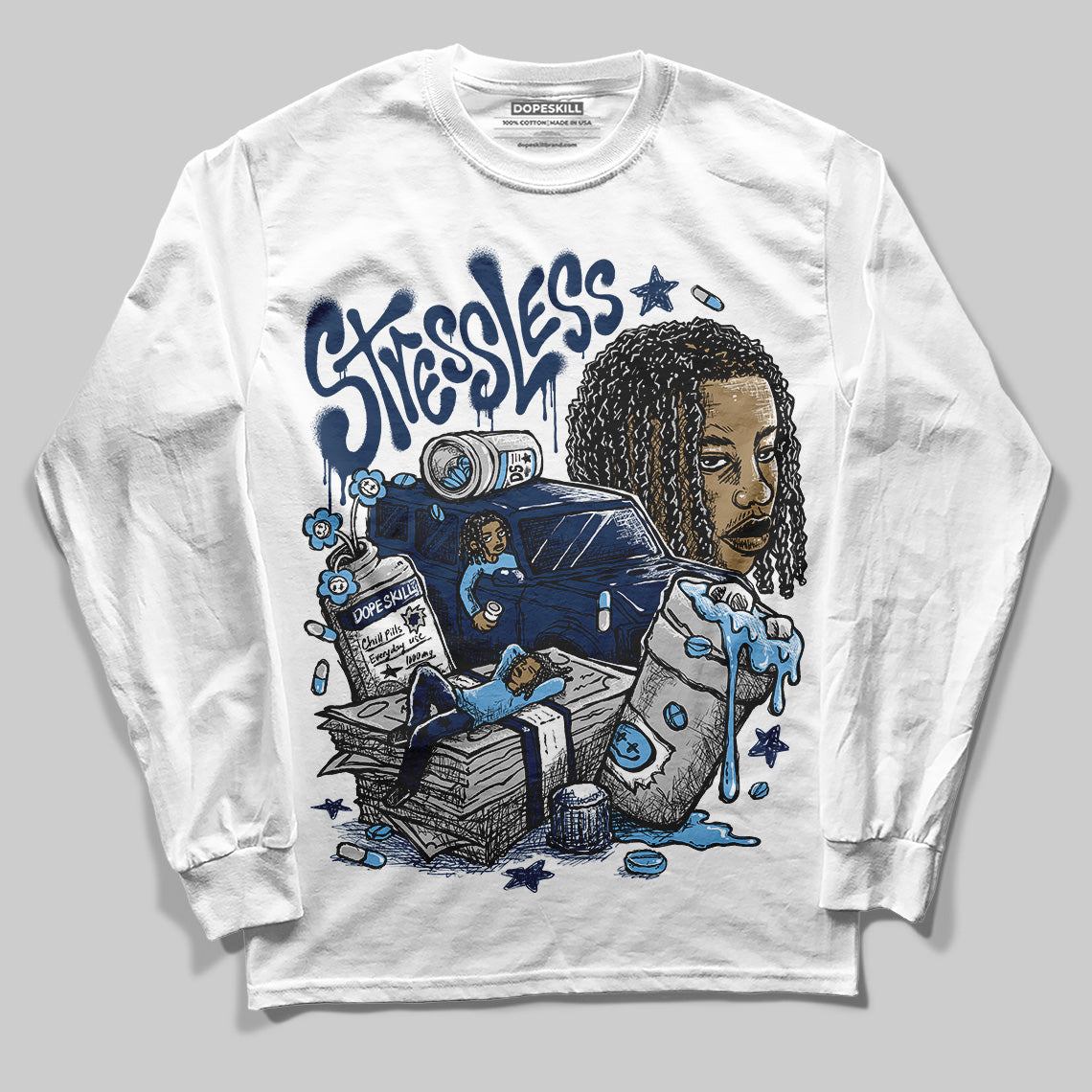 Summit White Navy 4s superstreetwear Long Sleeve T-Shirt Stressless Graphic