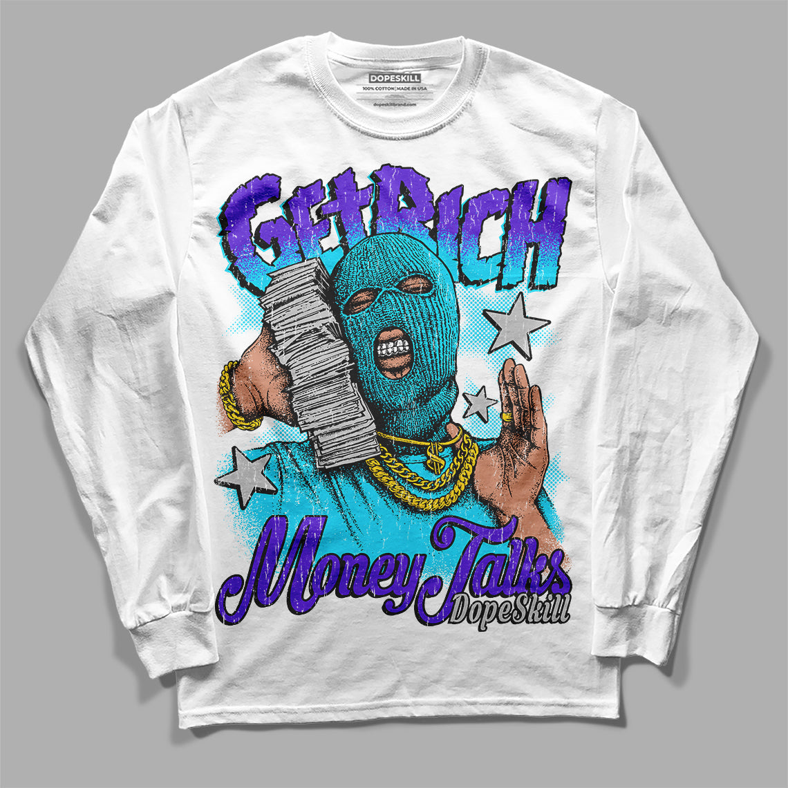 Aqua 6s superstreetwear Long Sleeve T-Shirt Get Rich Graphic
