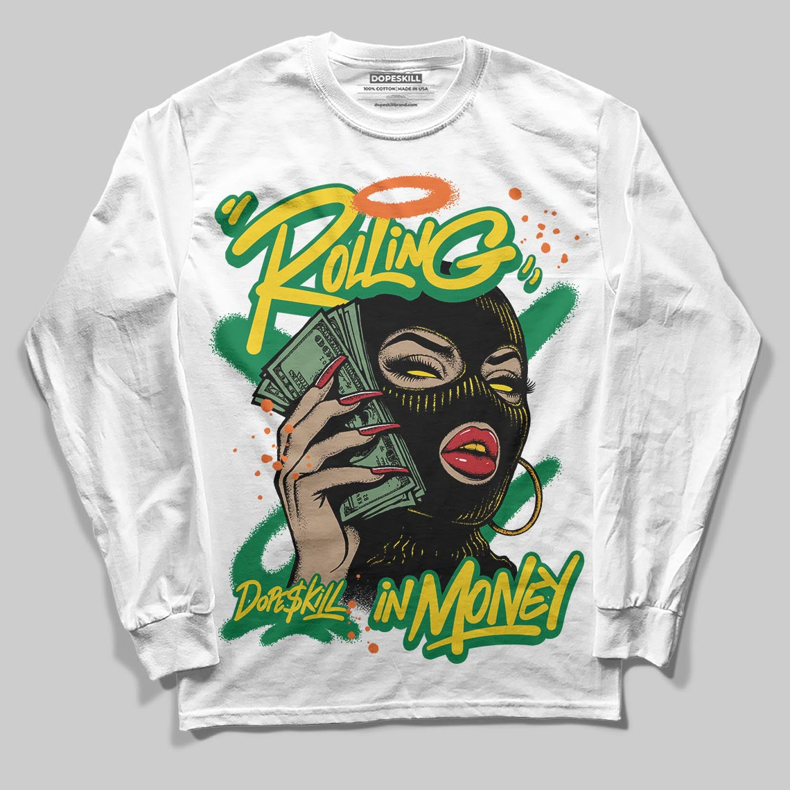 Green Collection superstreetwear Long Sleeve T-Shirt Rolling in Money Graphic