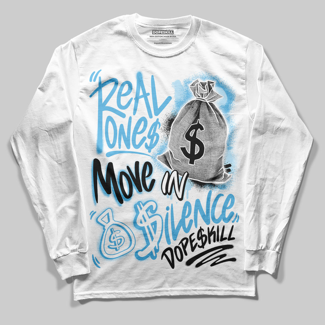 Legend Blue 11s superstreetwear Long Sleeve T-Shirt Real Ones Move In Silence Graphic