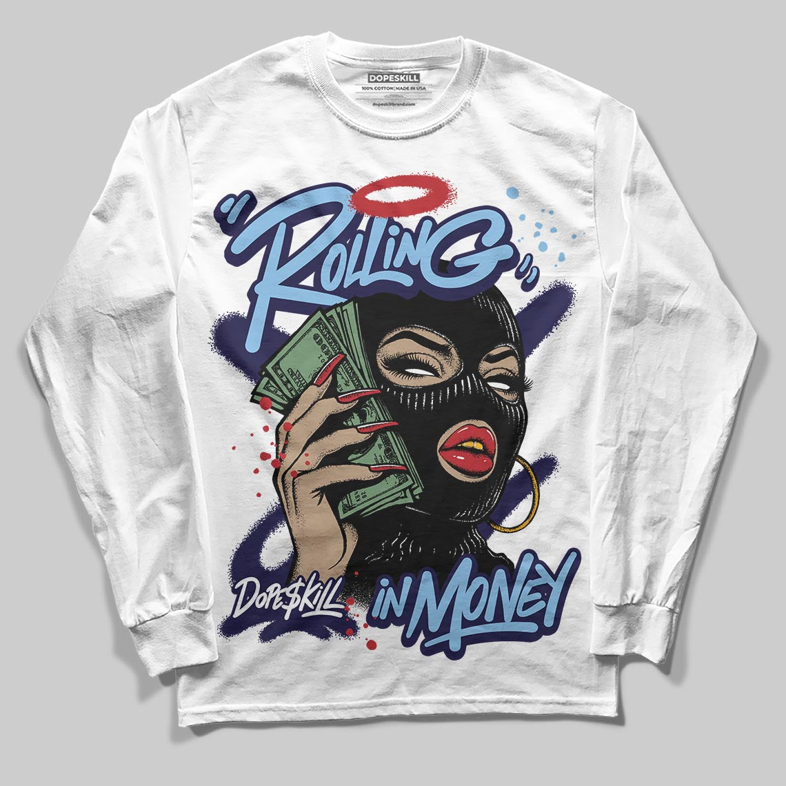 University Blue Collection superstreetwear Long Sleeve T-Shirt Rolling in Money Graphic