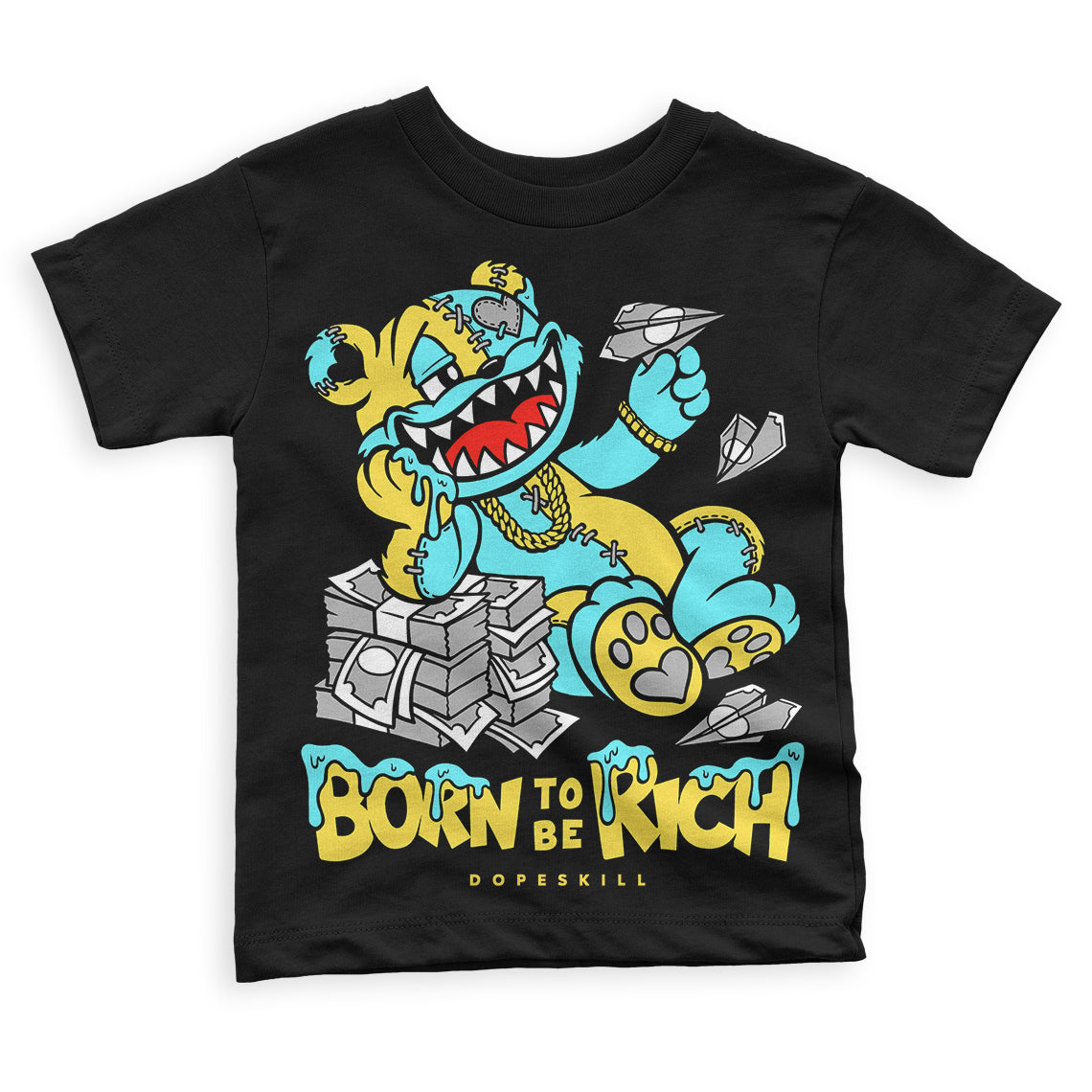 Aqua 5s superstreetwear Toddler Kids T-shirt Born To Be Rich Graphic