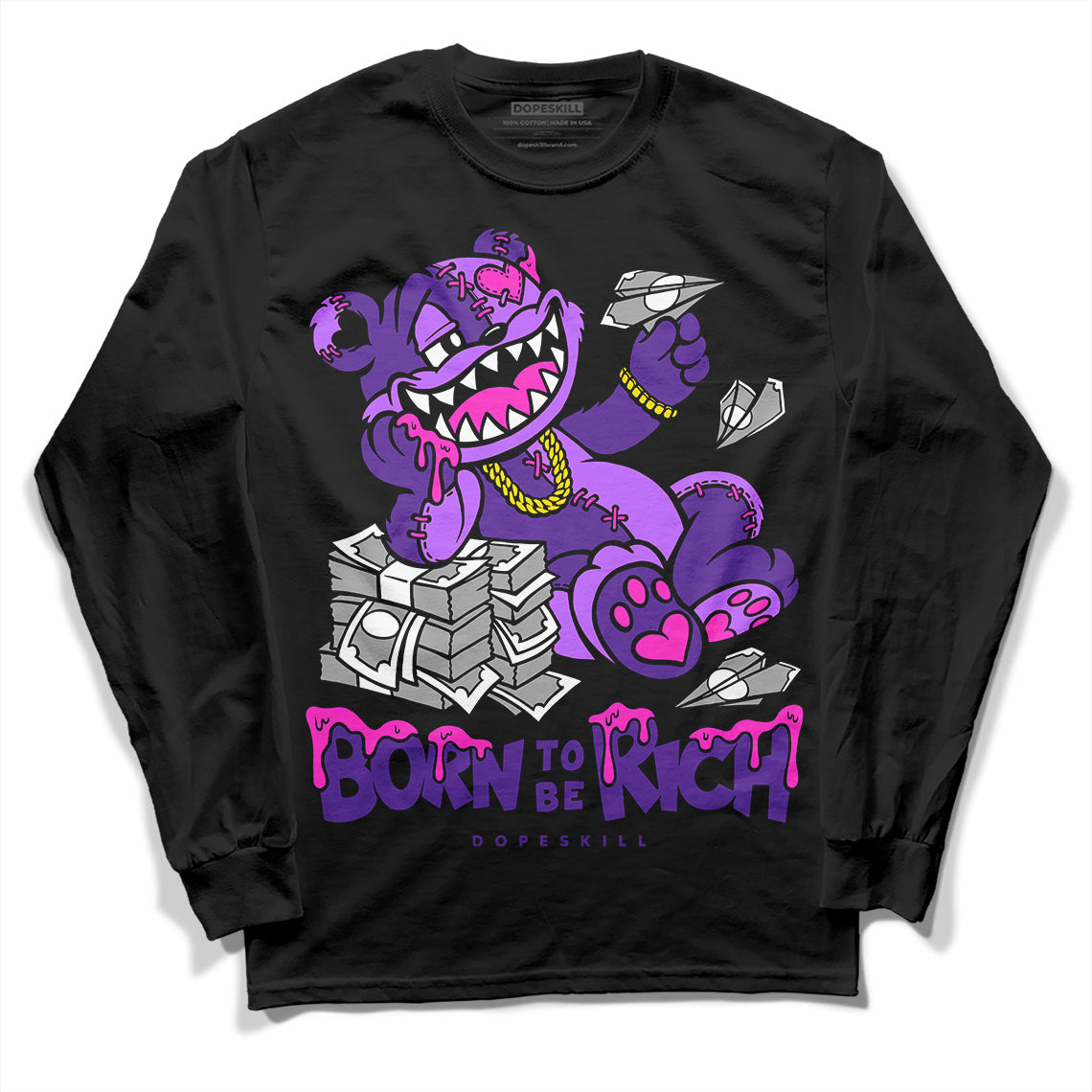 PURPLE Collection superstreetwear Long Sleeve T-Shirt Born To Be Rich Graphic