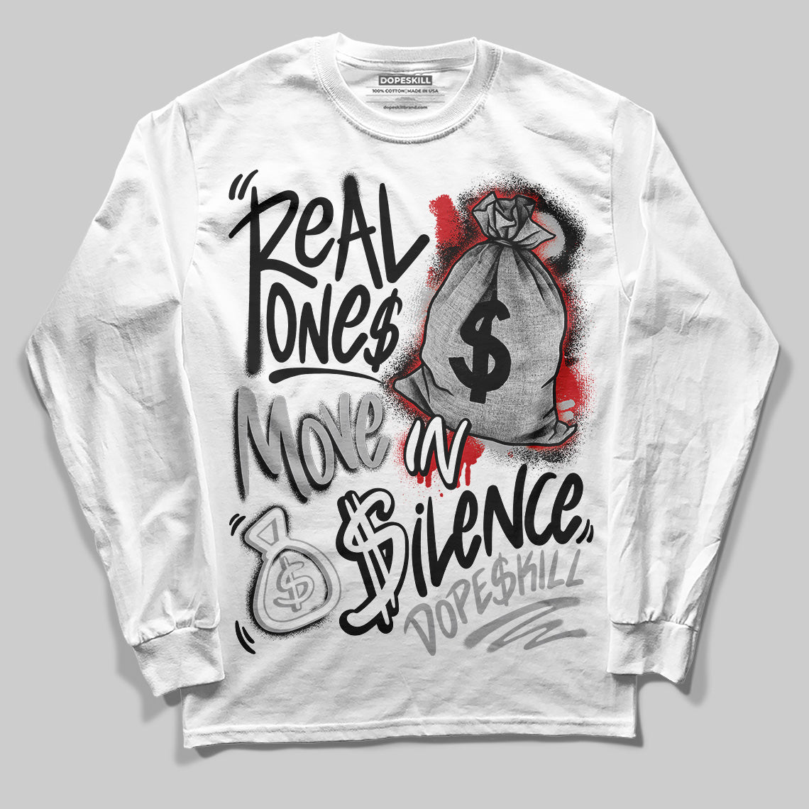 Black Cement 3s superstreetwear Long Sleeve T-Shirt Real Ones Move In Silence Graphic