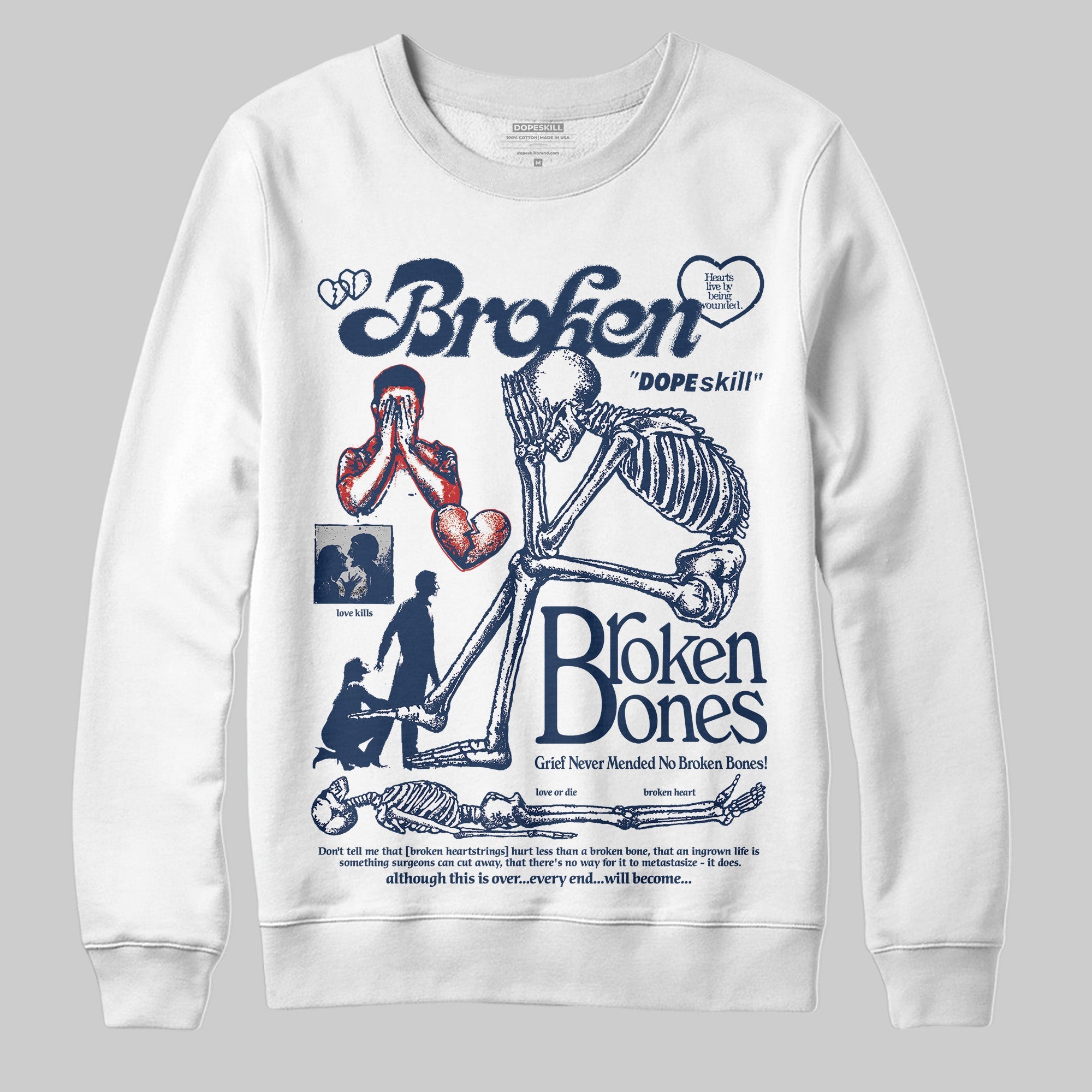 Summit White Navy 4s superstreetwear Sweatshirt Broken Bones Graphic