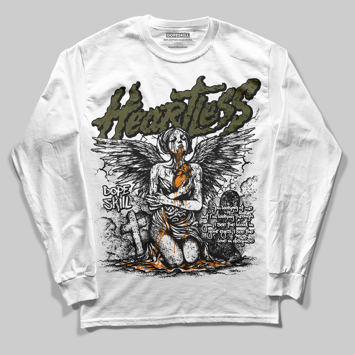 Olive 5s superstreetwear Long Sleeve T-Shirt Heartless Graphic