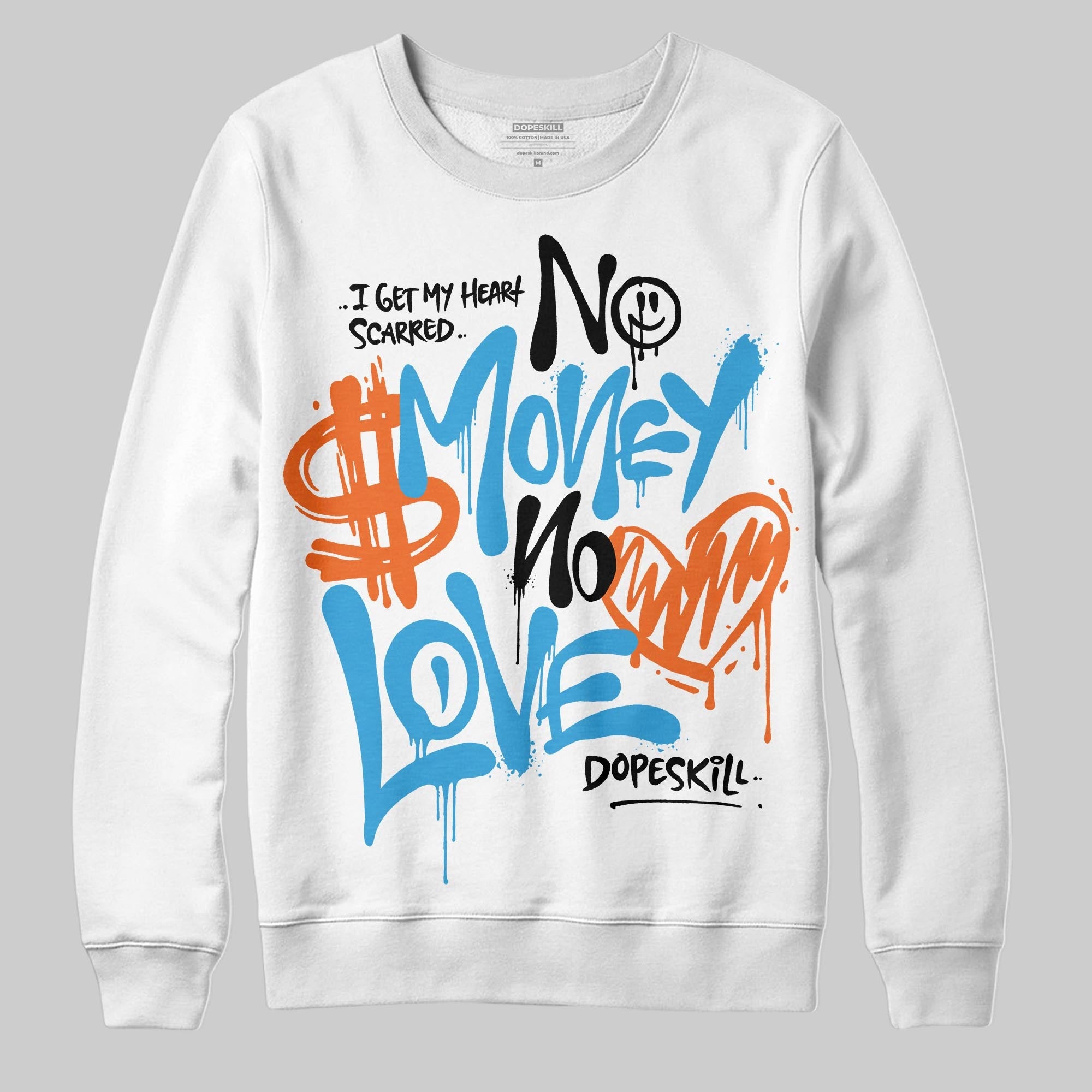 UNC Reimagined 1s superstreetwear Sweatshirt No Money No Love Typo Graphic
